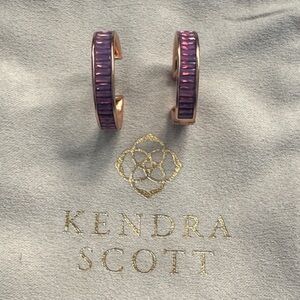 Kendra Scott Jack Rose Gold Huggie Earrings with Purple Baguette